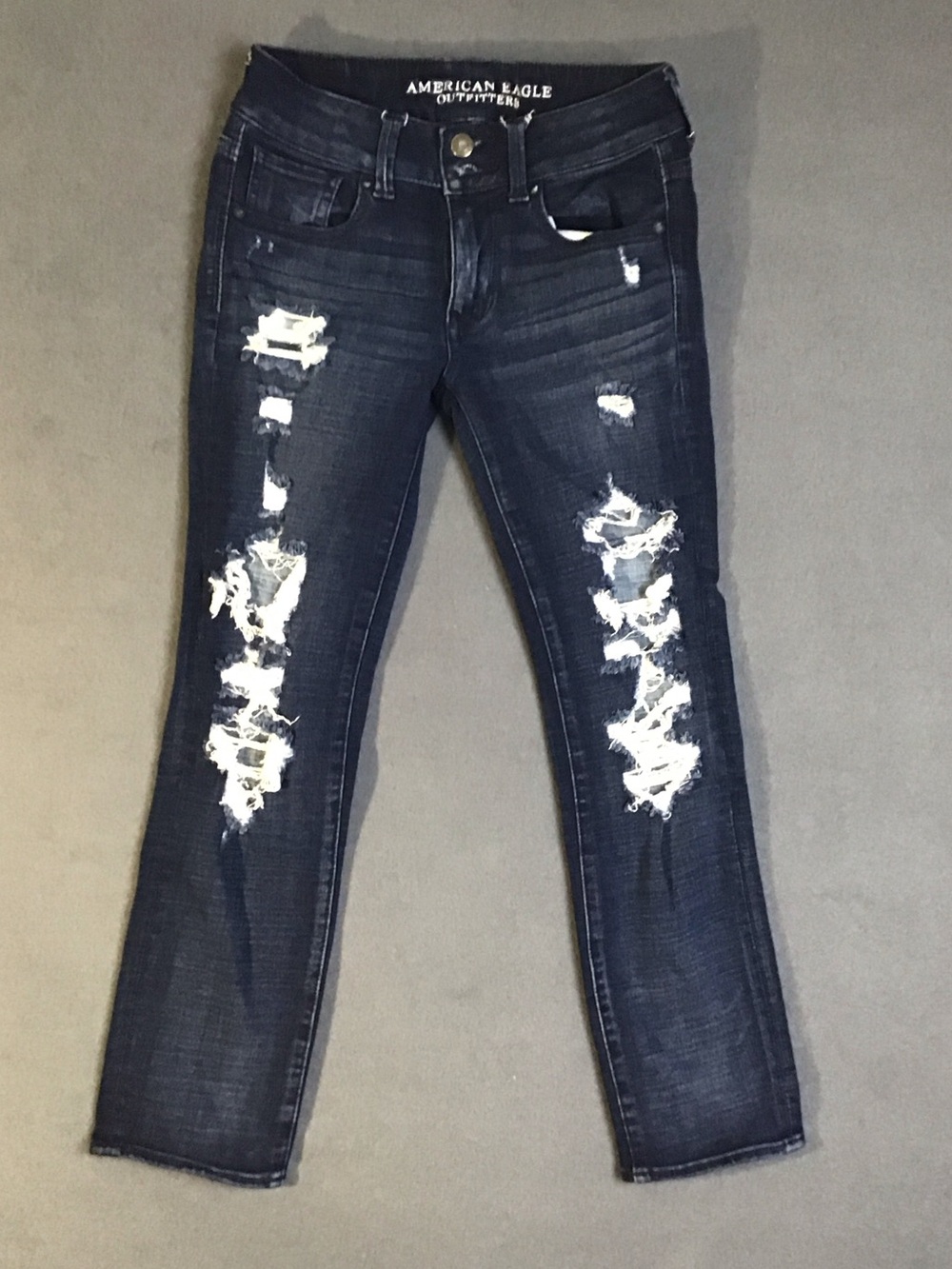 American Eagle Outfitters Dark Indigo Ripped Skinny Jeans